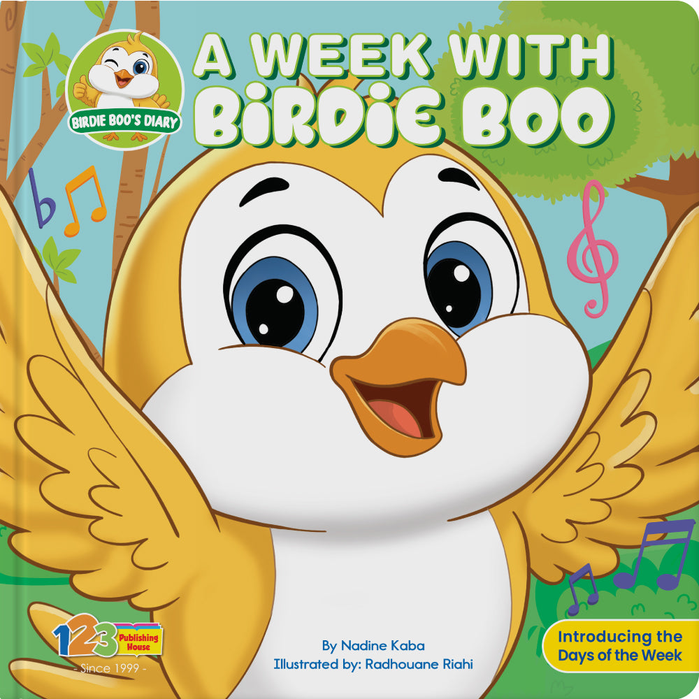 A Week with Birdie Boo children's book cover by Nadine Kaba and 123 Publishing House.